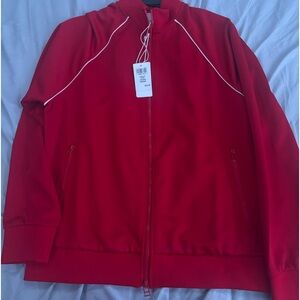 Red and white zip up jacket #sportswear